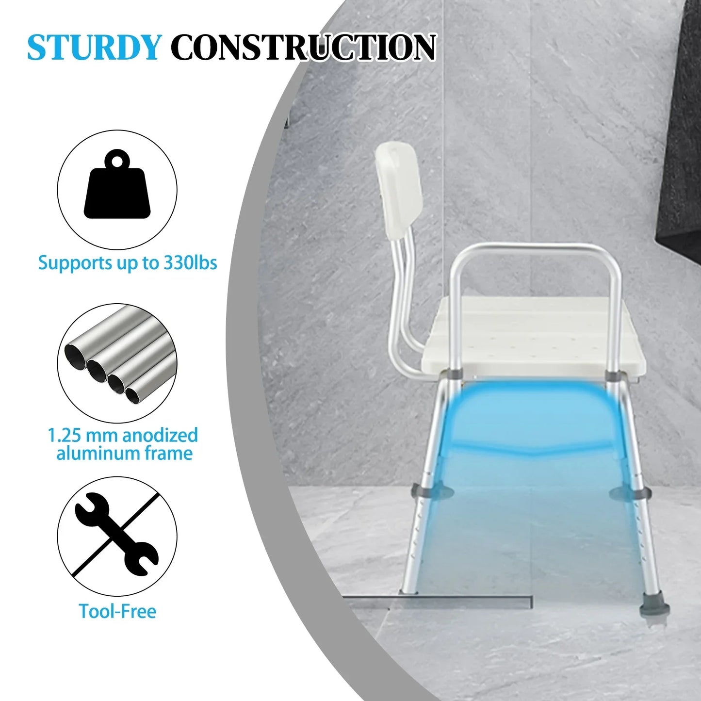 Ktaxon Transfer Bench, Bath Shower Chair Seat, Height Adjustable Shower Stool, for Elderly, Disabled, Supports 330 lbs