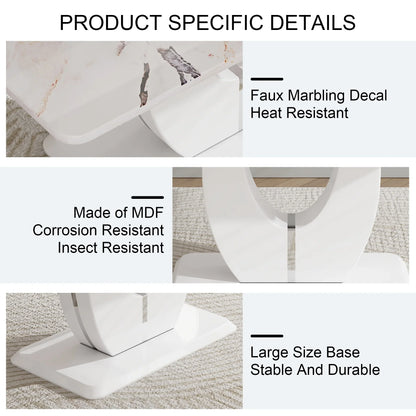 63" Modern Rectangle Faux Marble Dining Table Room Sets for 6,Dining Table with 6 Velvet Dining Chairs,White Table and 6 Gray Chairs with Silver Leg