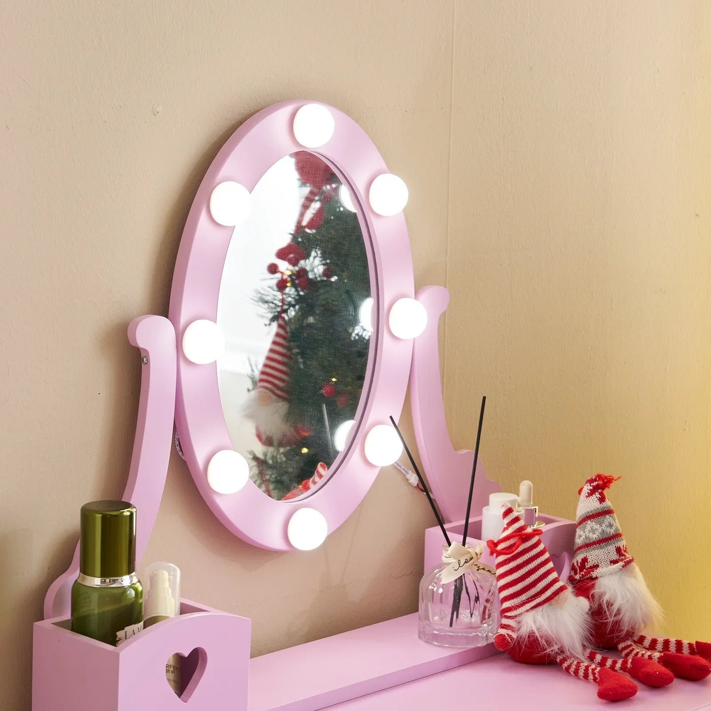 Ktaxon Kids Play Makeup Vanity Set with 3-Color Light, Girls Vanity Dresser Desk with Matching Stool, Purple