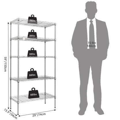 Ktaxon 5-Tier Wire Shelving Unit, Steel Storage Rack for Office Kitchen 30" W x 14" D x 60" H, Silver
