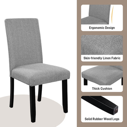 Churanty 5 Piece Round Dining Table Set for 4, Modern Marble Dining Table and 4 High Back Upholstered Chairs for Dining Room Kitchen, White + Gray