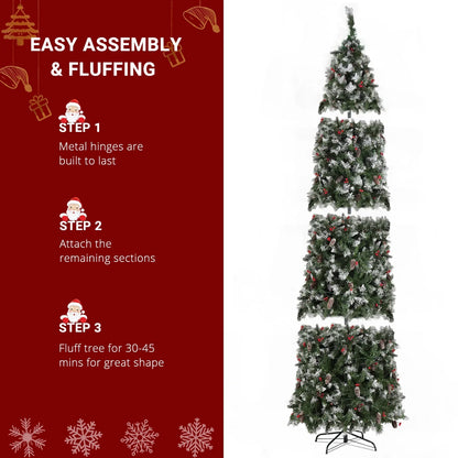 Ktaxon 9ft Pre-lit Slim Christmas Tree with Remote Control, Red Berry & Pinecones Xmas Tree with 460 LED Lights, 1298 Branch Tips, Green