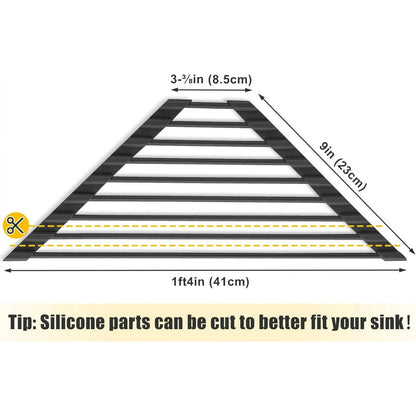 Tomorotec Small Triangle Roll-Up Dish Drying Rack with Silicone Coating Stainless Steel Frame for Sink Corners, Multipurpose Over-The-Sink Kitchen Drainer & Organizer for Space-Saving Storage (Black)