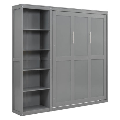Churanty Full Size Modern Solid Wood Murphy Bed with Shelves, Gray