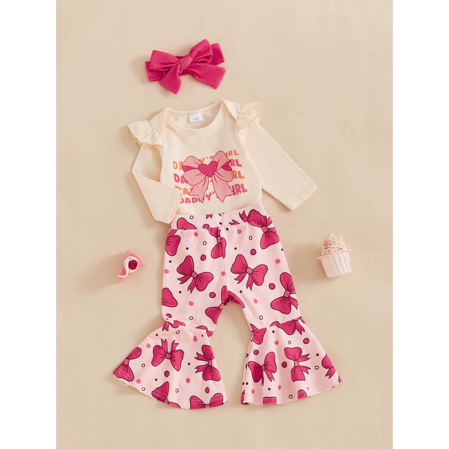 Peyakidsaa Baby Girls Outfits Clearance Ruffles Long Sleeve Romper and Elastic Pants Headband Set Clothes