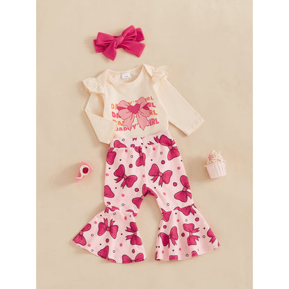 Peyakidsaa Baby Girls Outfits Clearance Ruffles Long Sleeve Romper and Elastic Pants Headband Set Clothes