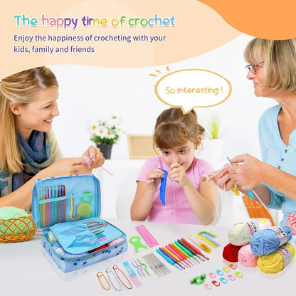 59 Pcs Crochet Hooks Kit ,Beginners Portable Crochet Set Including Yarn, Crochet Hooks,Plastic Large Eye Needle Crochet tools and Crochet Accessories