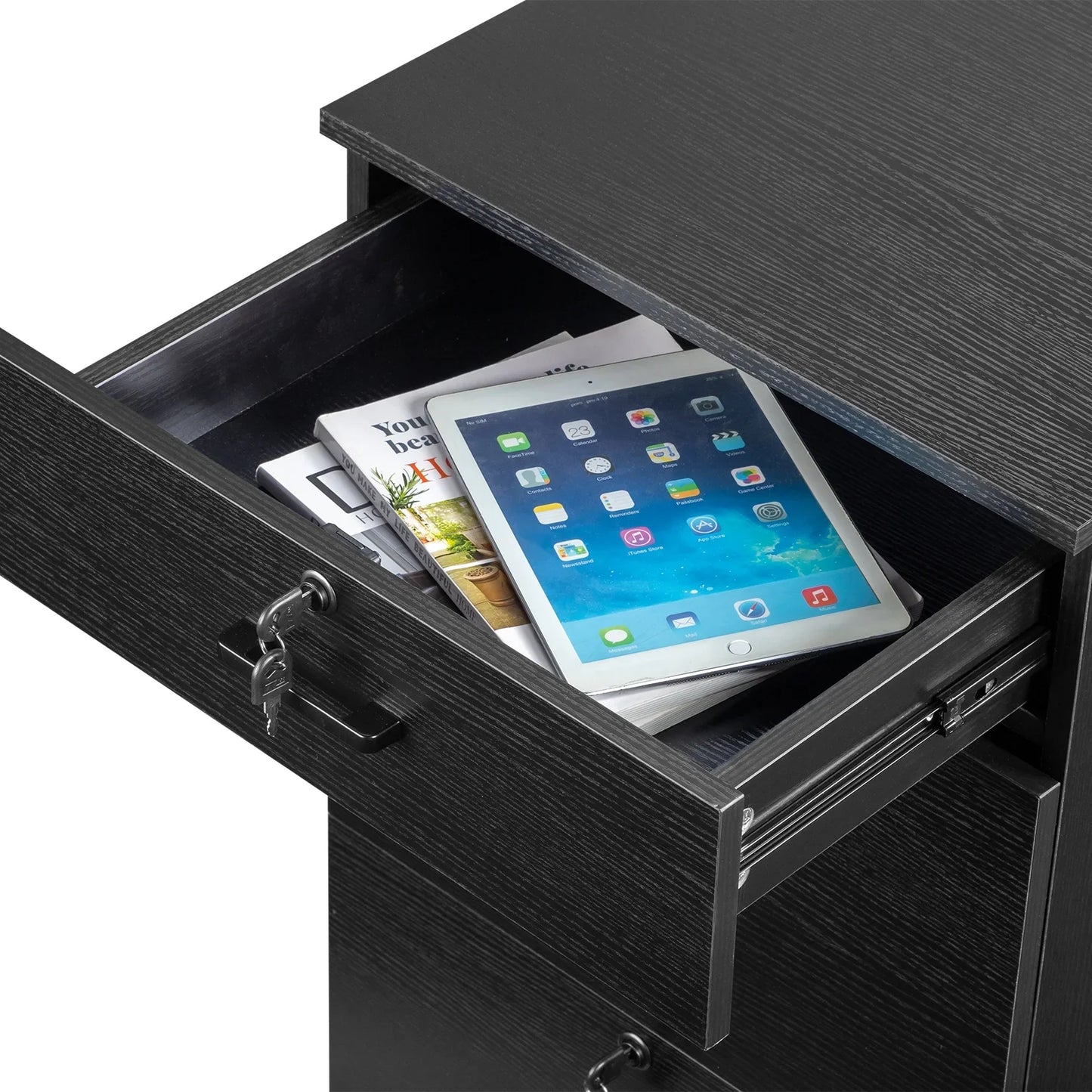 Ktaxon 3 Drawers File Cabinet Legal&Letter Size, with Pencil Drawers Mobile File Cabinet with Rollers, Black