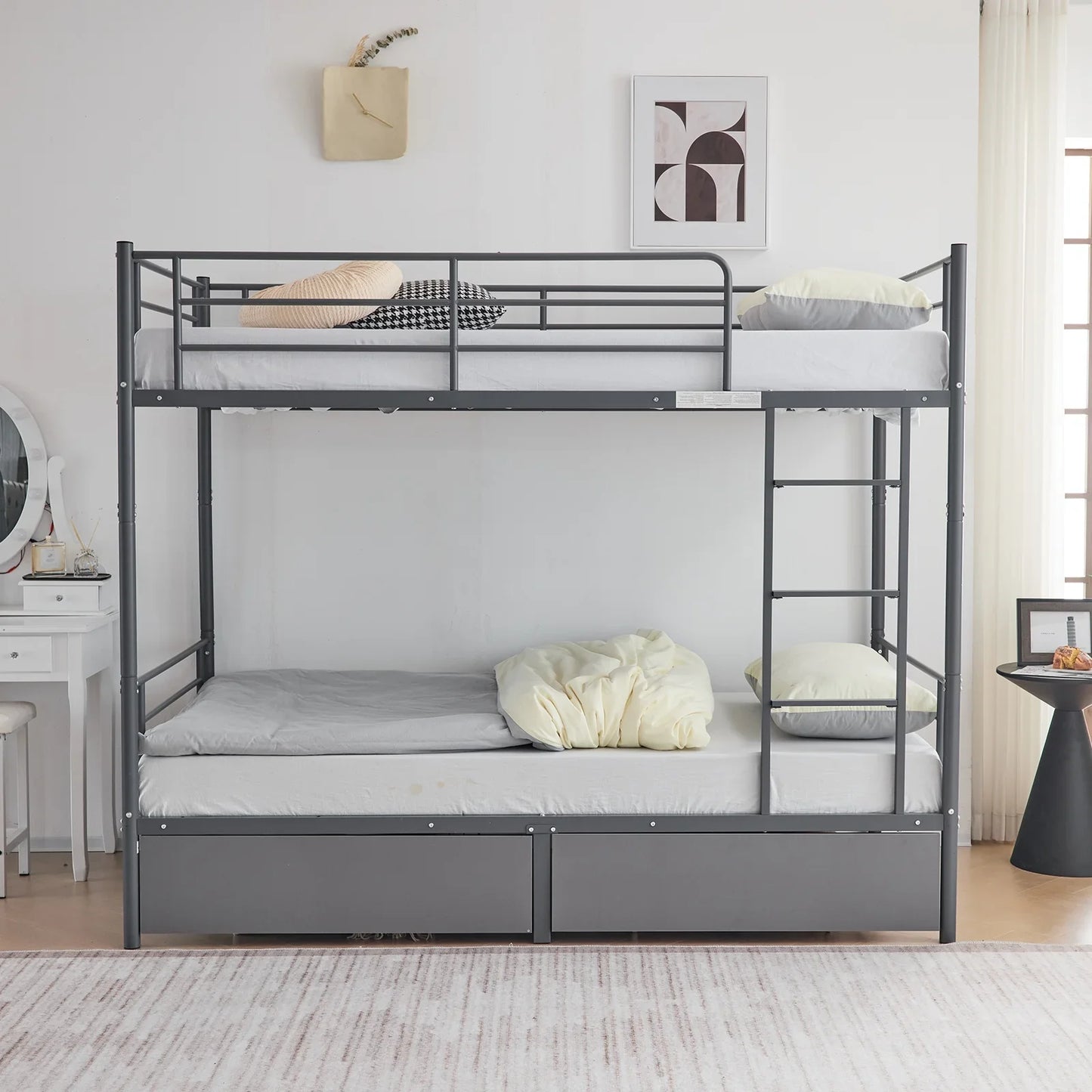 Ktaxon Metal Twin over Twin Bunk Bed with 2 Drawer & 2 Ladders for Bedroom, Gray