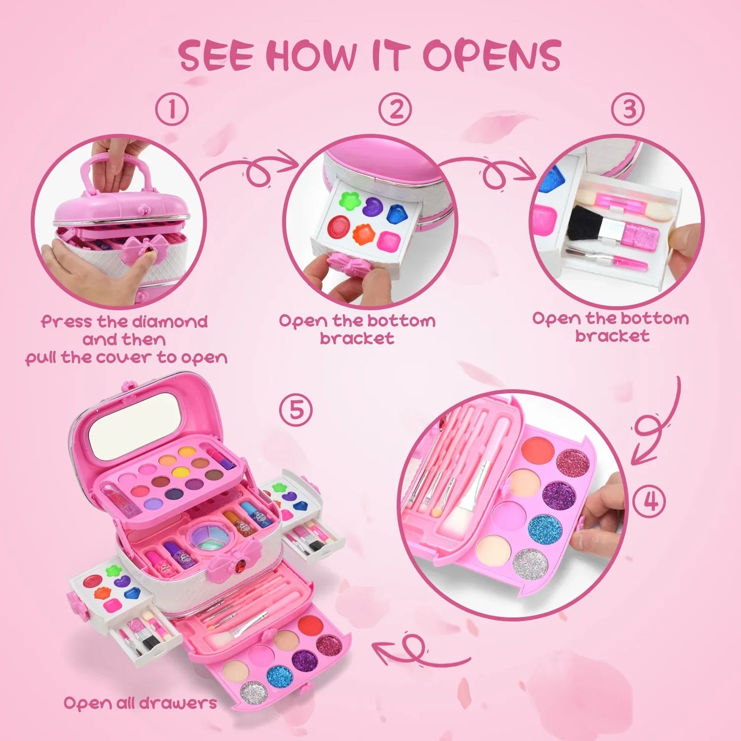 Kids Makeup Kit for Girl, Little Girls Makeup for Kids 4-6, 8-12, Washable, Non-toxic, Portable Children Toddler Play Make Up Set for3 4 5 6 7 8 9 Year Old Girl Birthday Gifts