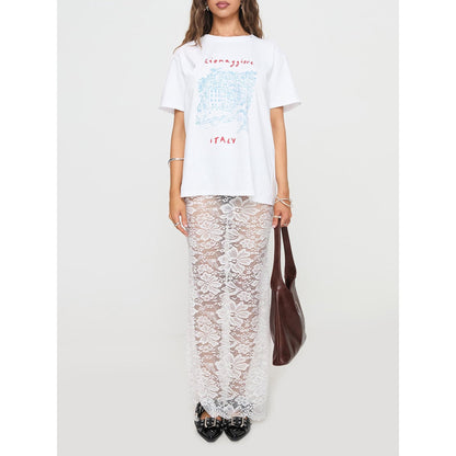 Peyakidsaa Women's Lace Skirt Summer Skinny Skirt Sheer Lace Floral Long Skirt