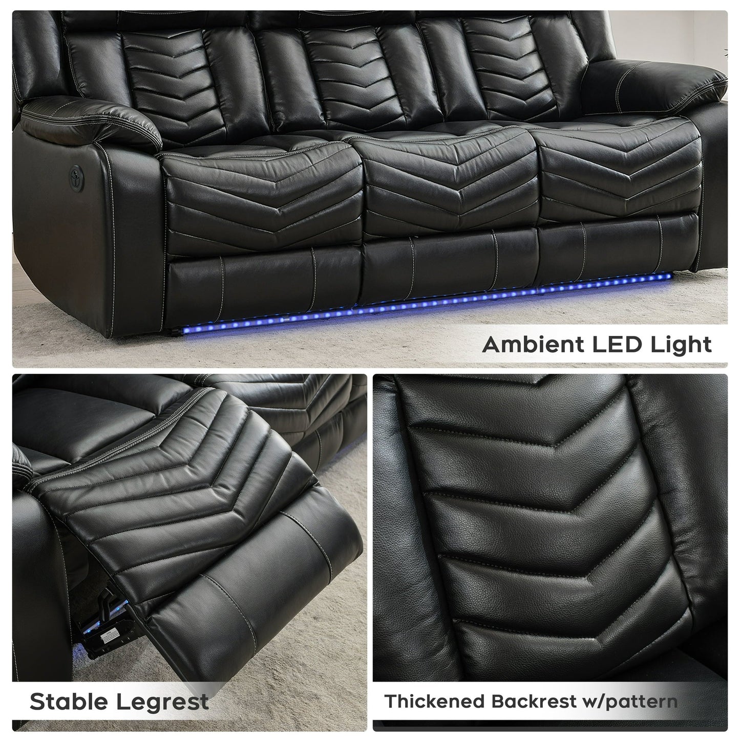 Power Recliner Sofa Sets with Bass Speaker,Wireless Charger,LED Light Manual Reclining Living Room Furniture Sets