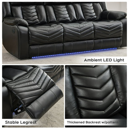 Power Recliner Sofa Sets with Bass Speaker,Wireless Charger,LED Light Manual Reclining Living Room Furniture Sets