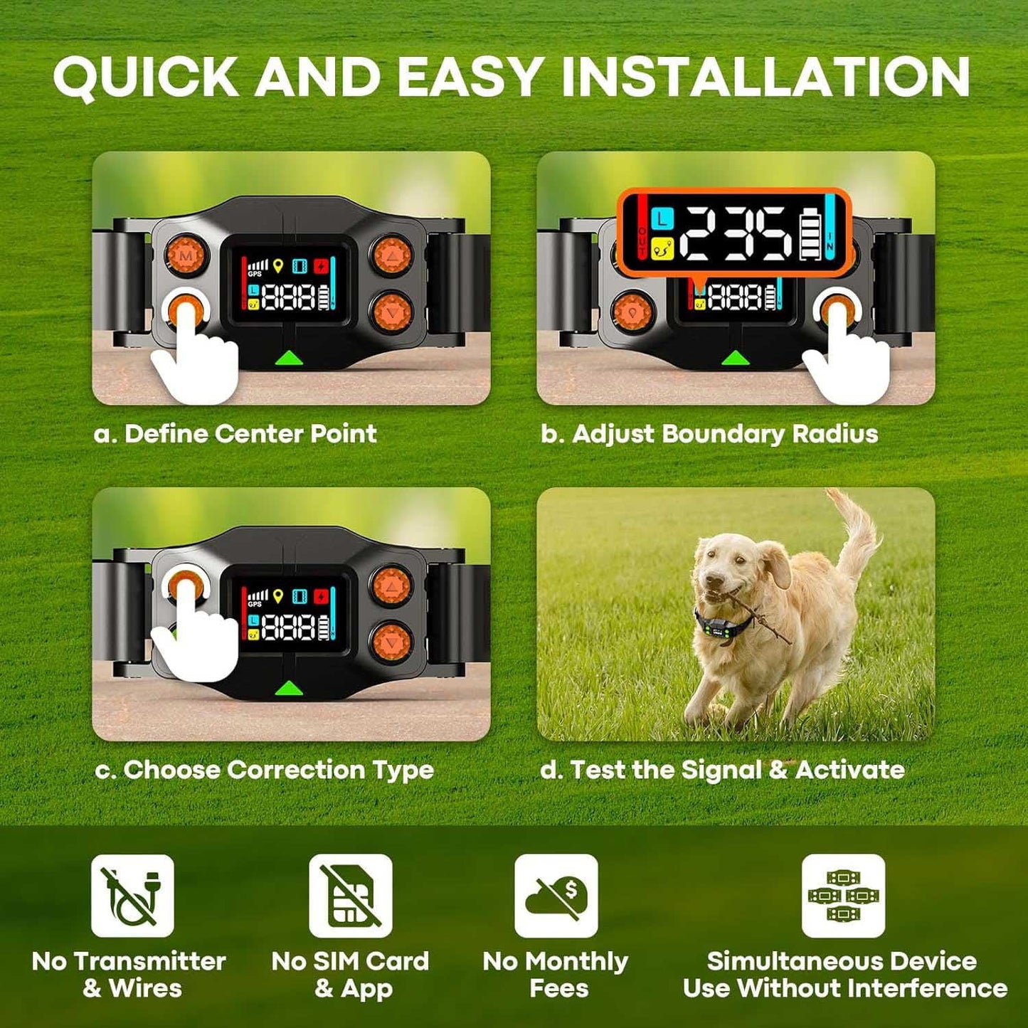 CICPAP GPS Wireless Dog Fence – Electric Dog Fence Collar with 3 Warning Modes, Up to 3000ft Range, IPX7 Waterproof Collar, Pet Containment System for Outdoor Use, Fits Dogs 15–110 lbs