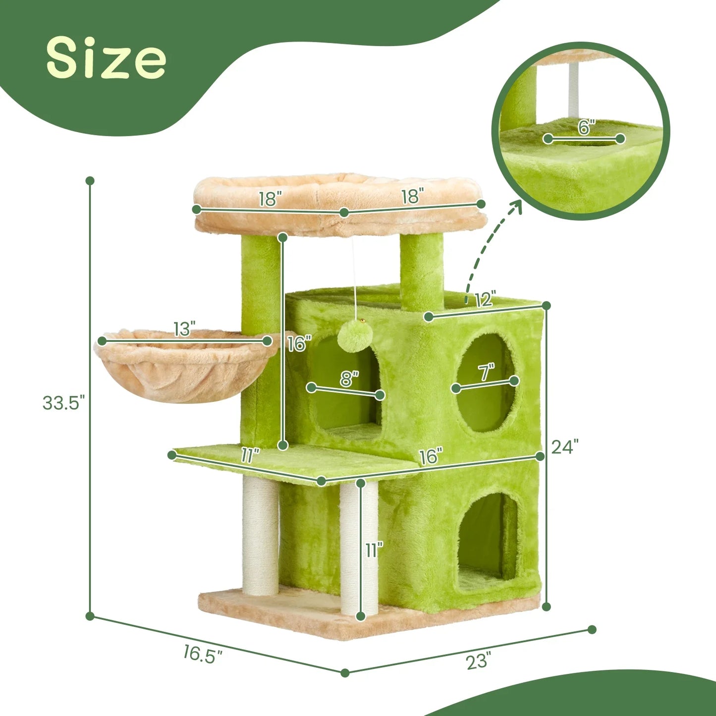 Ktaxon 33"Cat Tree Tower with Sisal Scratching Posts Condo for Indoor Cats,Green