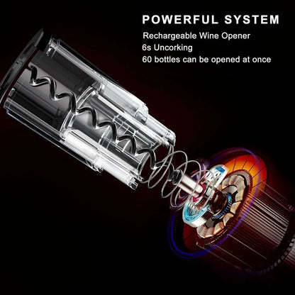 FEBOTE Electric Wine Opener Set with Wood Stand, Rechargeable Automatic Corkscrew w/2 Vacuum Wine Stoppers, Wine Aerator & Foil Cutter, Unique Gift