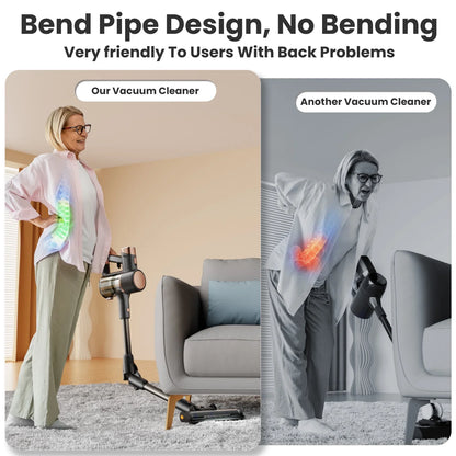 KISSAIR Cordless Vacuum Cleaner 50min 2200mah Lightweight 5.5lb Led Display Screen Stick Vacuum Cleaners for Home Hardwood Floor Carpet Pet Hair, Grey