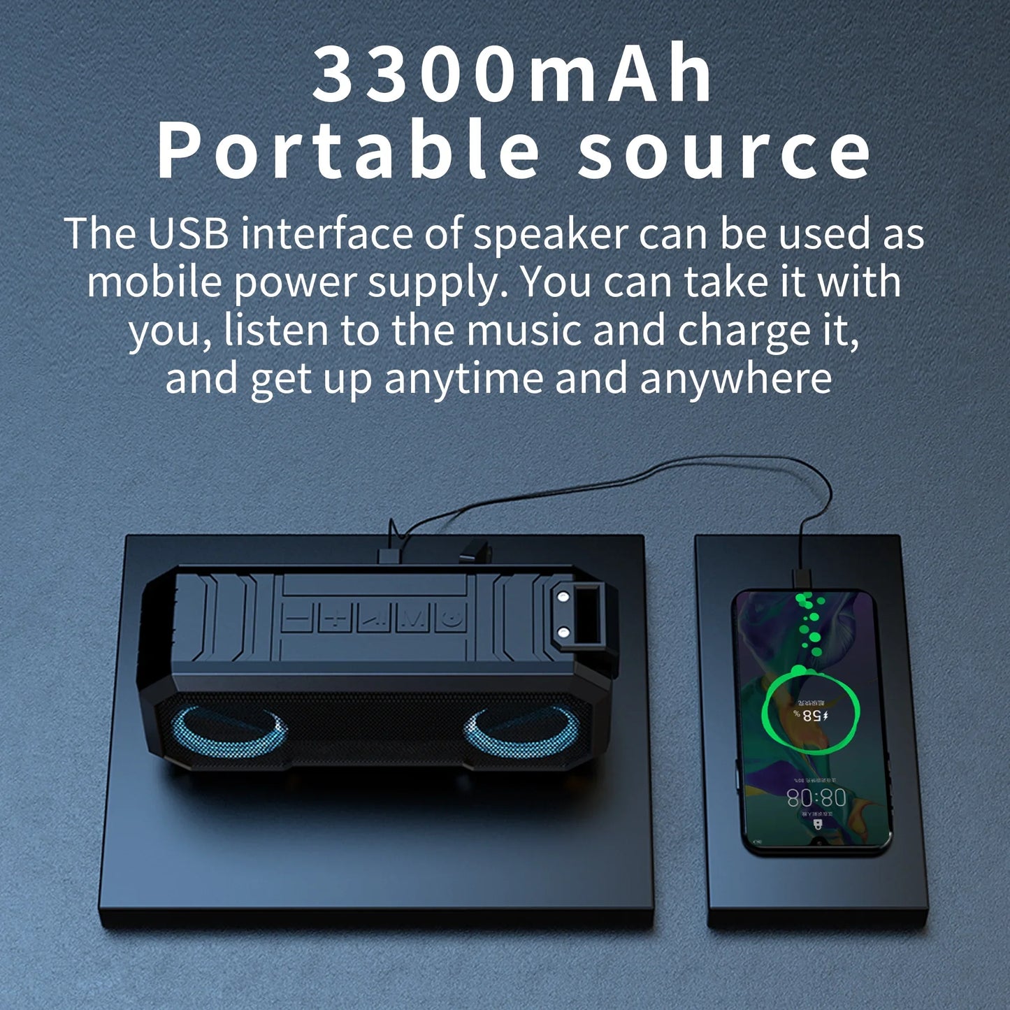 New Bluetooth Speaker with IPX7 Waterproof, Multicolor LED Light, Power Bank, Dual Speakers, Outdoor Wireless Audio