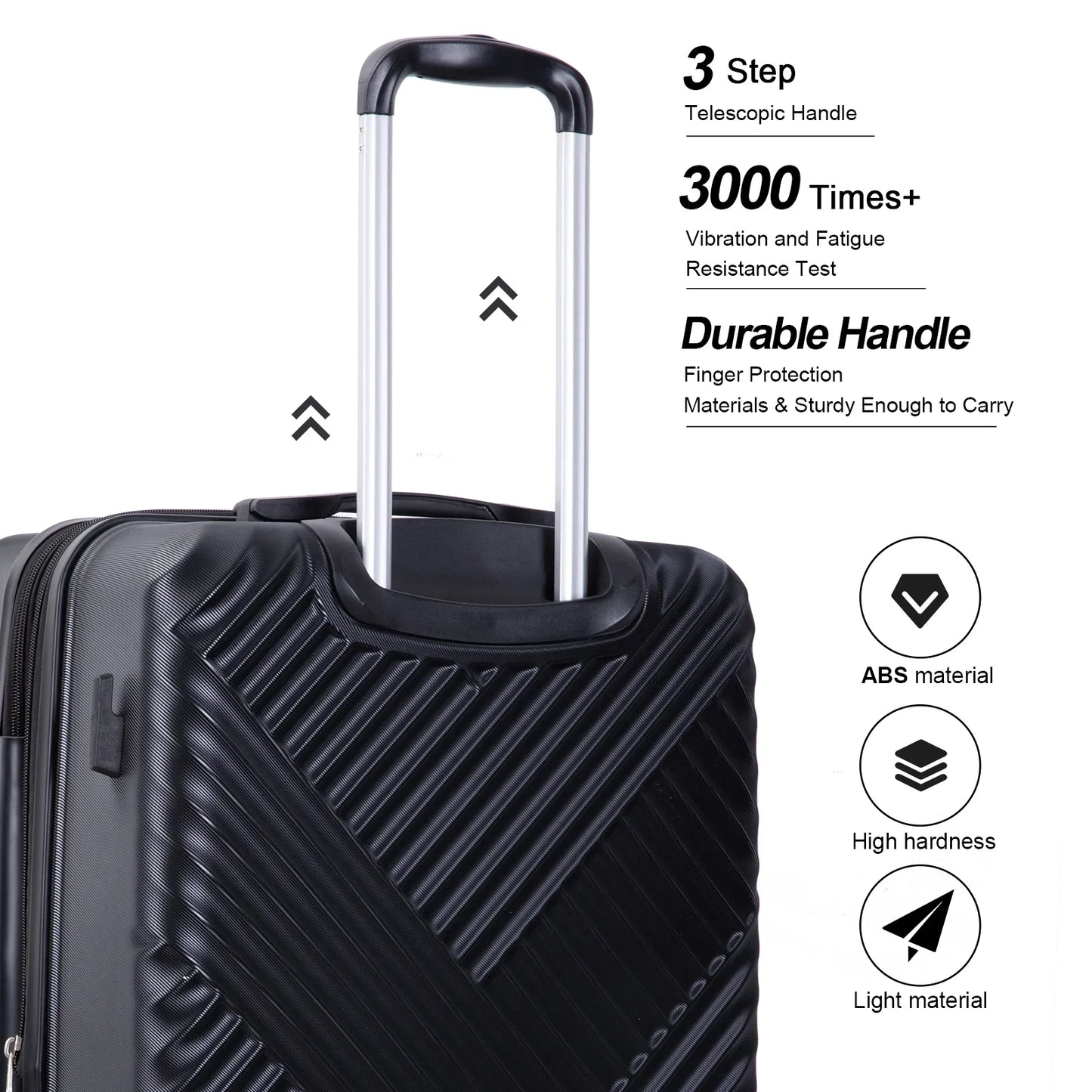 Luggage Sets 3 Piece Travel Suitcase Set with 7PCS Organizer Bags, Black