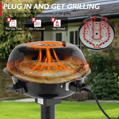 Zintown Grill Electric Grill Outdoor Standing Barbeque Grill Adjustable Temperature Control for Patio Backyad Black