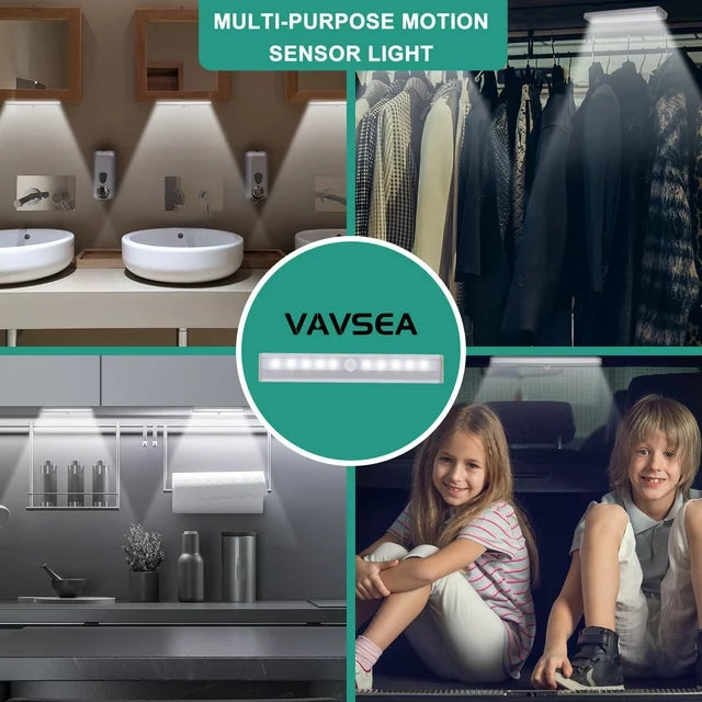 VAVSEA Under Cabinet Lights, Battery Operated Motion Sensor LED Lights, 10 LED Stick-On Anywhere Magnetic Closet Lights, Ideal for Closet, Cabinet, Safe, Hallway, Stairway, Kitchen, Pantry, 3 Pack