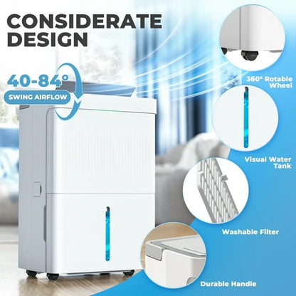 KISSAIR 32 Pint Dehumidifier with Drain Hose 3000 sq ft Coverage Area with Auto Defrost, Timer