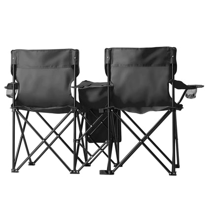 Ktaxon Camping Loveseat Chair, Folding Double Outdoor Chair with Removable Sun Umbrella & Carrying Bag, Double Chairs with Cooler Bag for Lawn Fishing Outdoor, Black