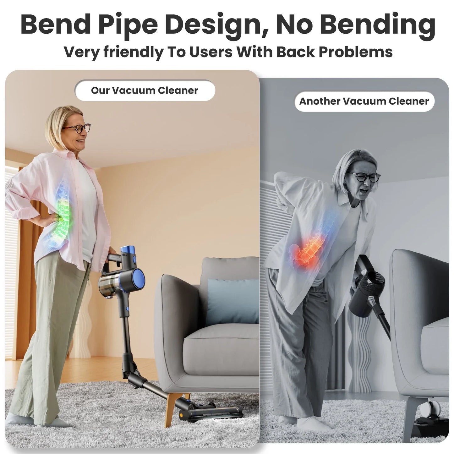 KISSAIR Cordless Vacuum Cleaner 50min 2200mah Lightweight 5.5lb Led Display Screen Stick Vacuum Cleaners for Home Hardwood Floor Carpet Pet Hair, Blue