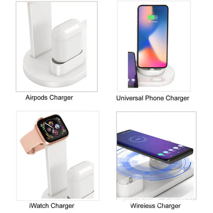 New Version Fast Charging Stand, Fast Wireless Charging Dock Station, 4 in 1 Wireless Charging Station for iPhone, Watch, Pods, Androids, Charger Stand for Multiple Devices