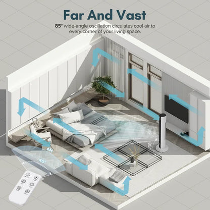 KISSAIR Tower Fan 85°Oscillating, 35 Inch Portable Fan with Remote Control, 4 Modes and 3 Wind Speed Setting, Built in 12 H Timer LED Display, Multicolor