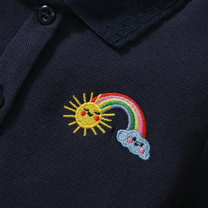 HILEELANG Baby Girl Easter Navy Pink Polo Dress Short Sleeve Cotton Casual Button Closure School Playwear Ruffle Dresses 2 Packs 2T