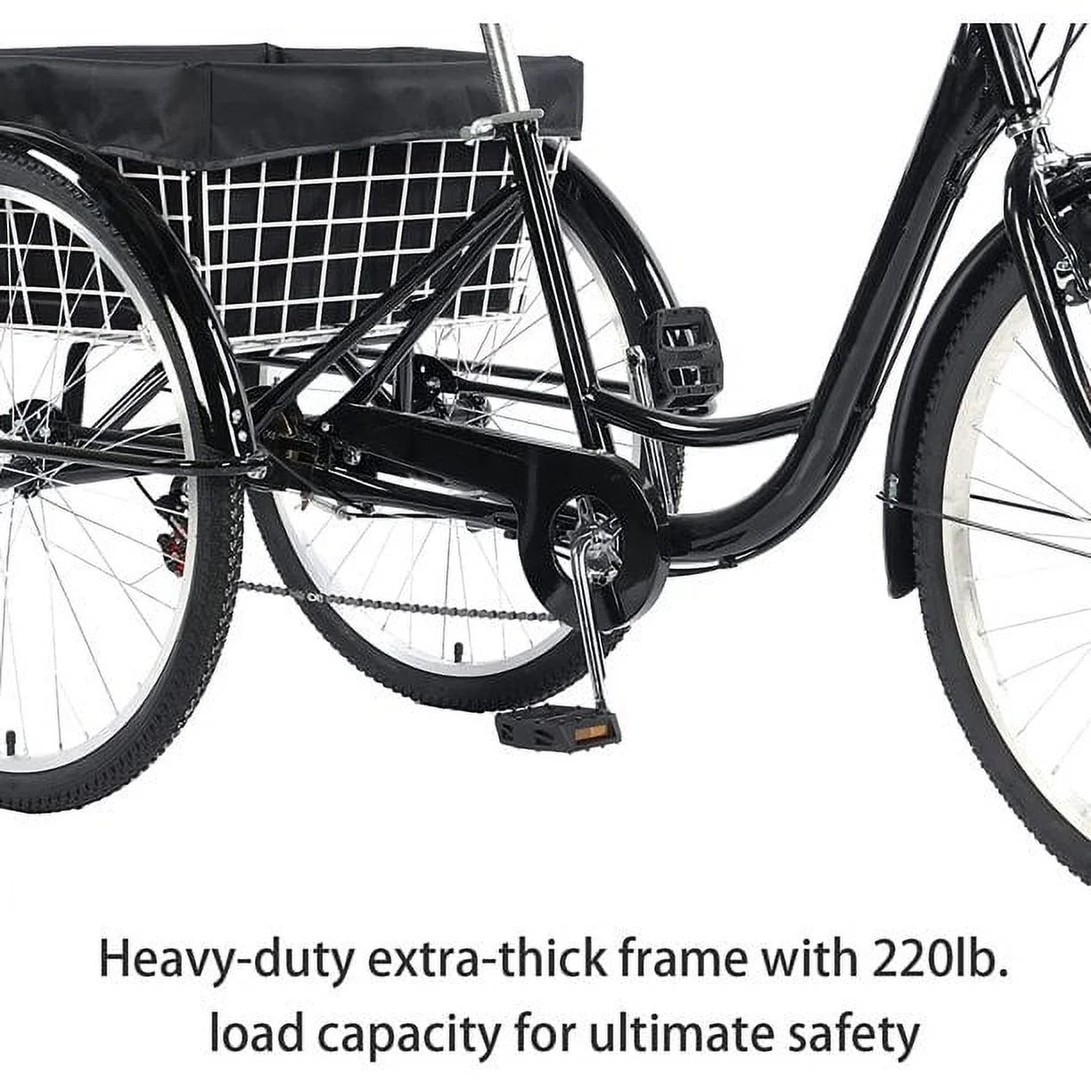 PRIJESSE 26inch Adults Tricycle 7-Speed w/ Basket Three Wheel Bike for Until 95 (Black)