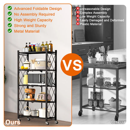 PRIJESSE 5-Tier Foldable Storage Shelves Metal Rack Heavy-Duty Storage Shelf Supporting 330LBS Loads Black