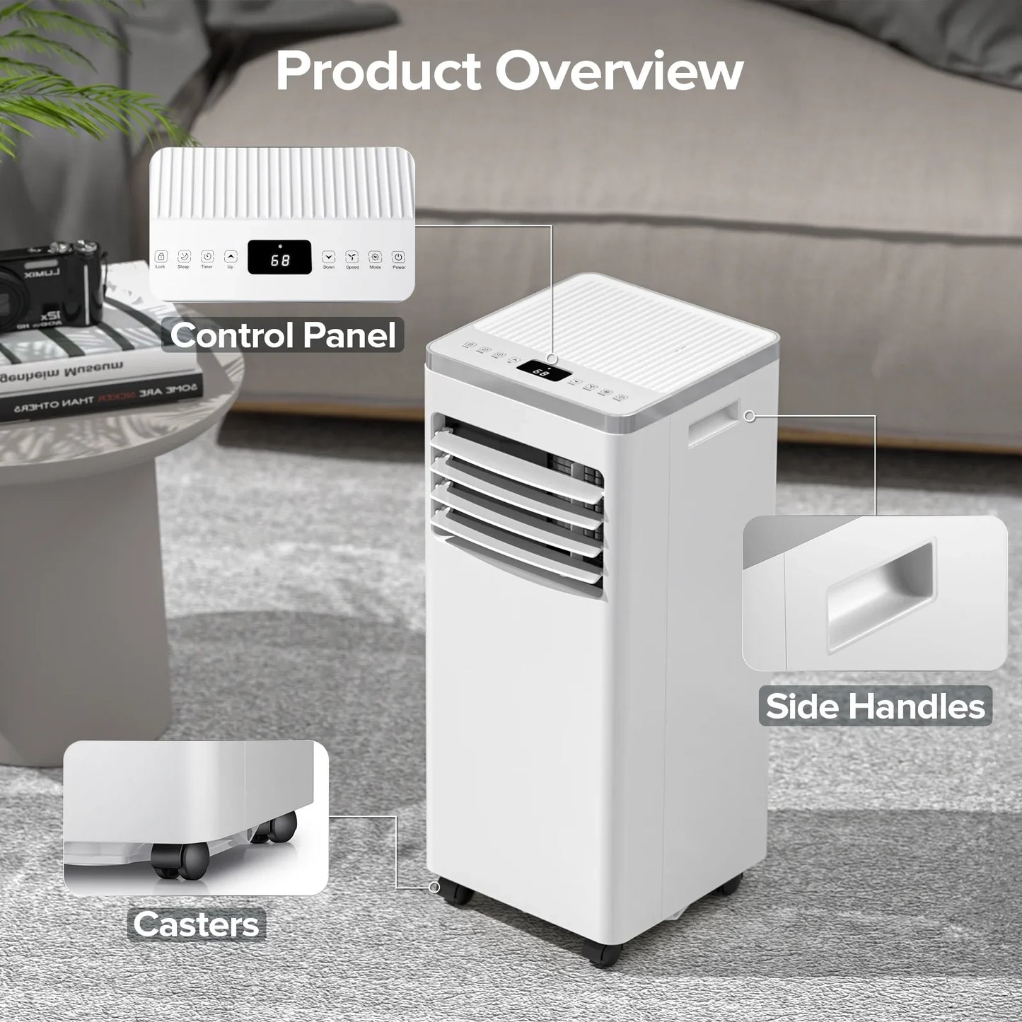 KISSAIR Portable Air Conditioner, 5000 BTU (8000 BTU ASHRAE), 4-in-1 Air Cooler, Dehumidifier& Fan Mode, Remote Control