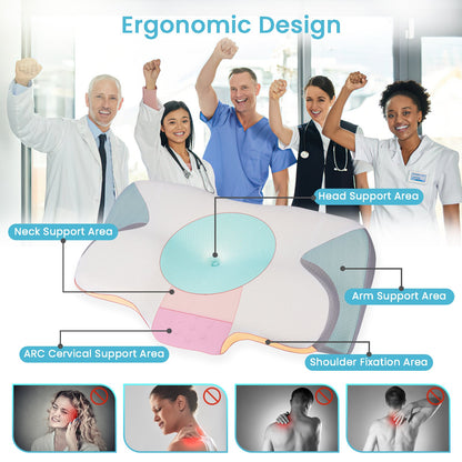 Cervical Pillow for Neck Pain Relief, Contour Memory Foam, Ergonomic Orthopedic Neck Support Pillow for Side, Back &amp; Stomach Sleepers with Breathable Pillowcase, Grey