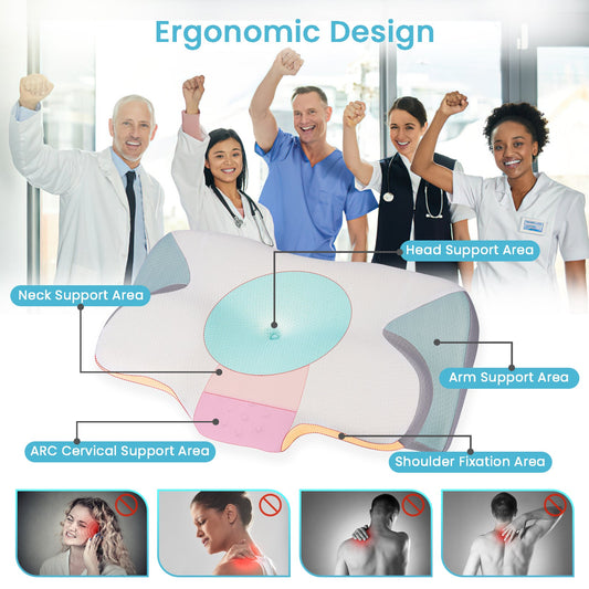 Cervical Pillow for Neck Pain Relief, Contour Memory Foam, Ergonomic Orthopedic Neck Support Pillow for Side, Back &amp; Stomach Sleepers with Breathable Pillowcase, Grey