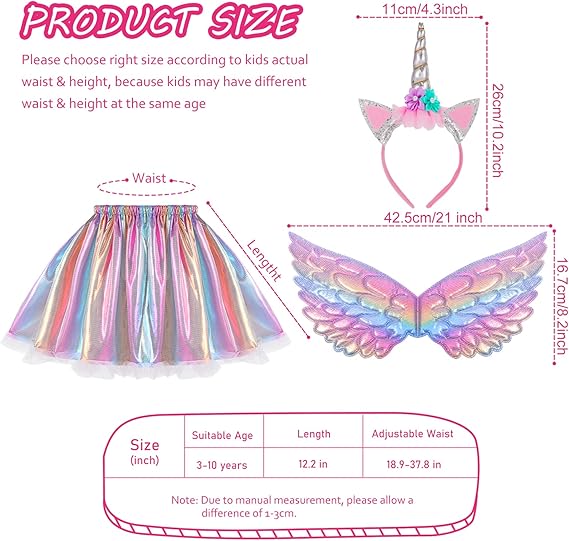 Unicorn Costume Kids Tutu Skirt for Girls with Unicorn Wings Headband Unicorn Dress for Birthday Outfit Christmas New Year Cosplay