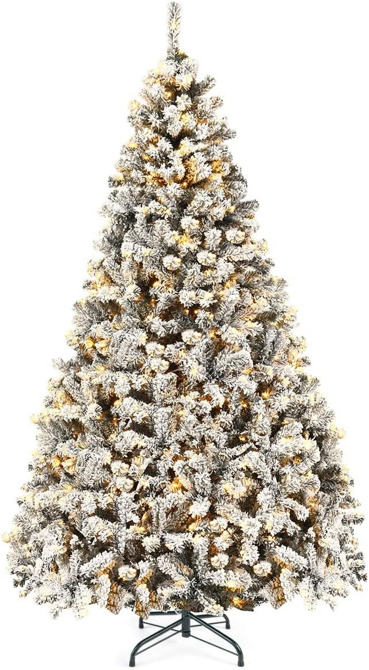 7.5ft Snow Flocked Artificial Holiday Christmas Pine Tree for Home, Office, Party Decoration With Warm Lights