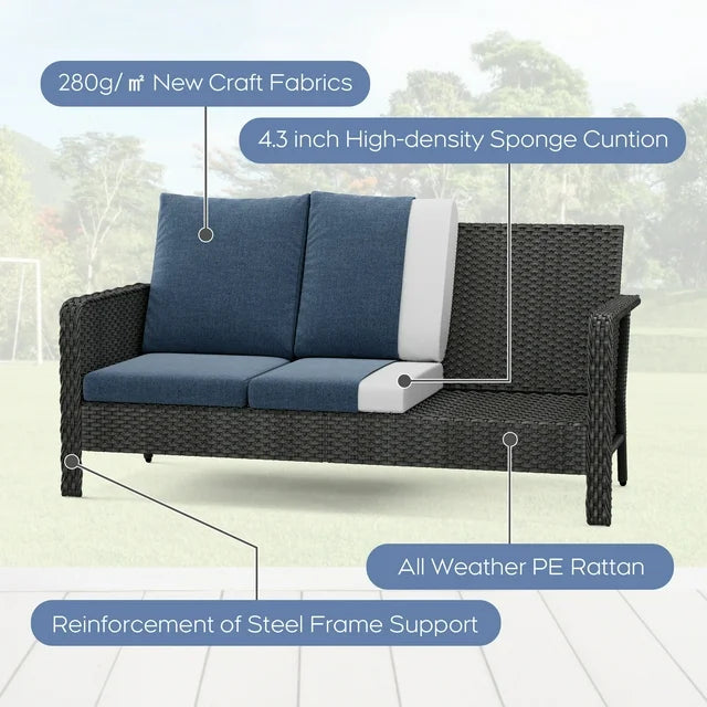 Brafab 7pcs Outdoor Patio Furniture Set with 44" Gas Fire Pit Table, PE Wicker Patio Conversation Sets Cushioned Seat Couch Outdoor Sectional Chair Sofa Set for Yard Garden Porch