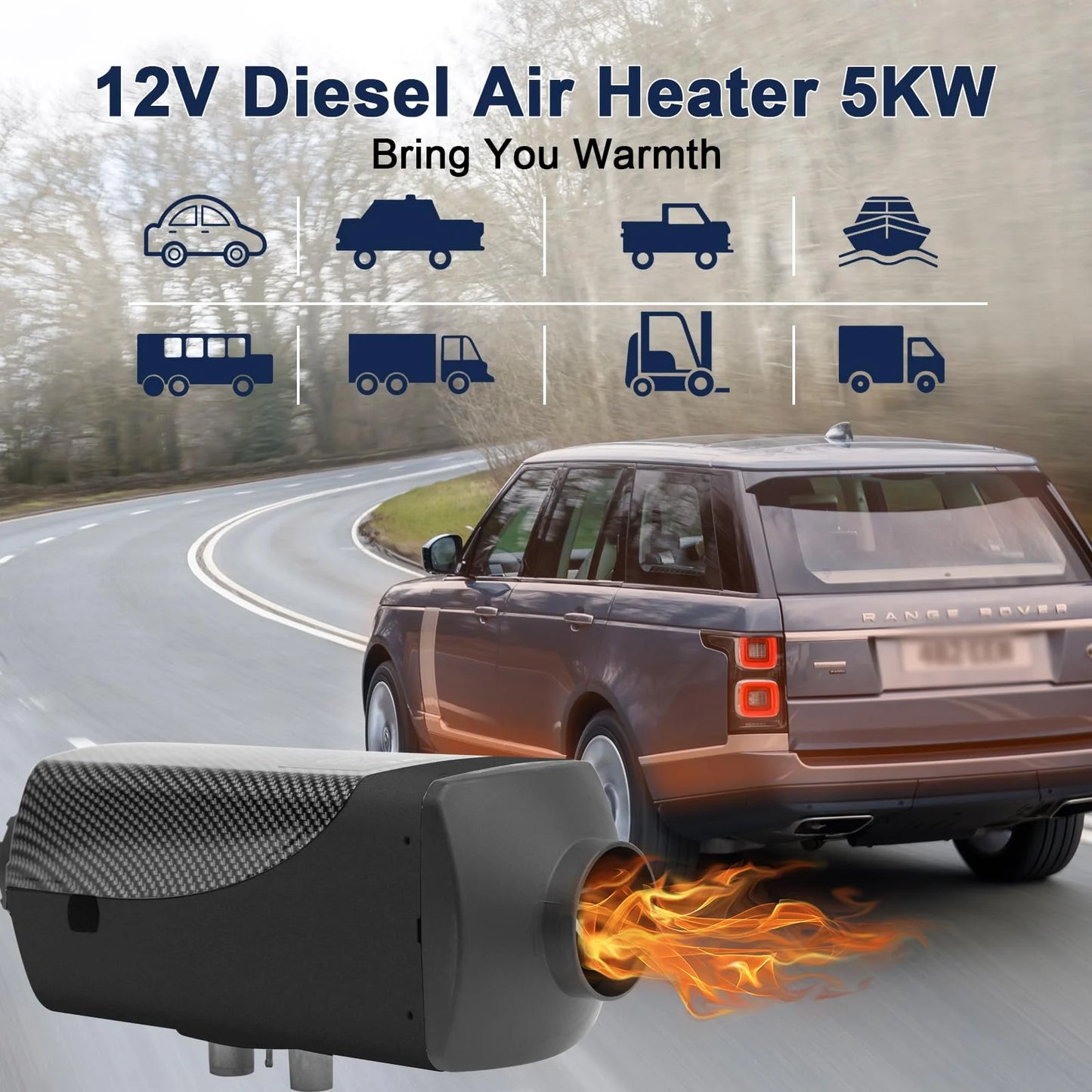 Jacgood Diesel Heater 12V Muffler 8KW Air Diesel Heater 12V Diesel Air Heater with LCD Switch for Car Trucks Motor- Home Boat Bus Can，Black