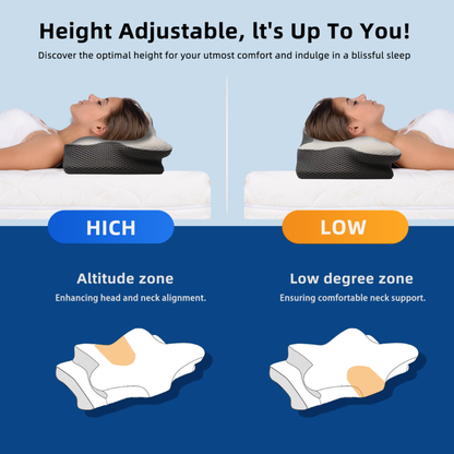 GTNSHUAI Cervical Neck Pillow for Bed Sleeping, Contour Ergonomic Memory Foam Neck Support Pillow for Side Back Stomach Sleepers with Pillowcase, Gray