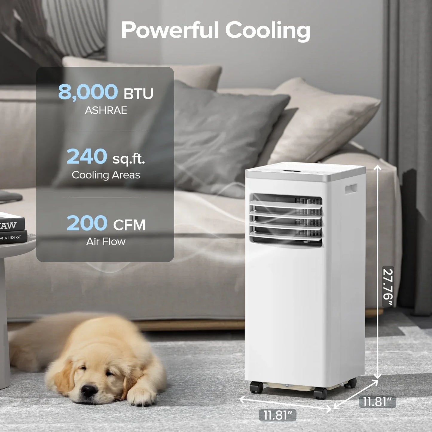 KISSAIR Portable Air Conditioner, 5000 BTU (8000 BTU ASHRAE), 4-in-1 Air Cooler, Dehumidifier& Fan Mode, Remote Control