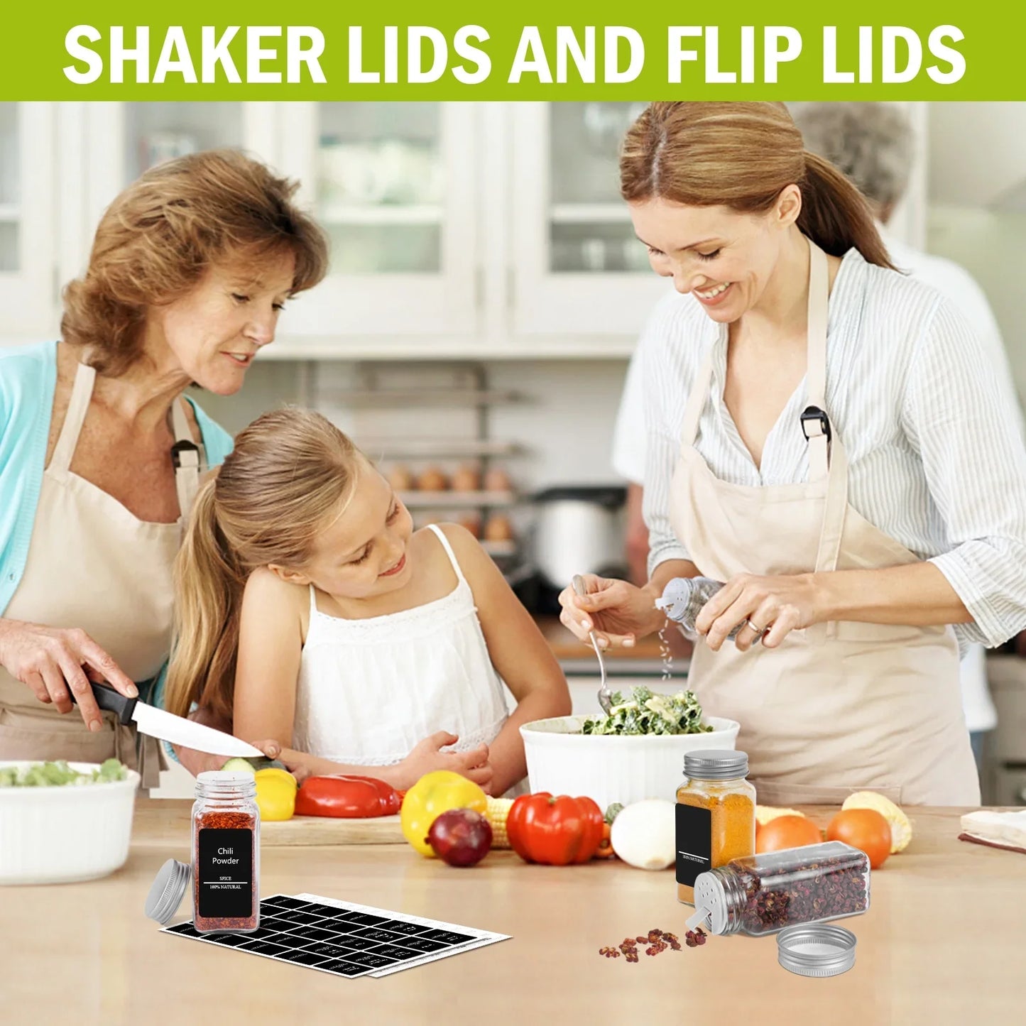 Luxvie 24 Pcs Glass Spice Jars with Labels 4 oz Empty Square Spice Containers with Airtight Metal Caps with Shaker Lids