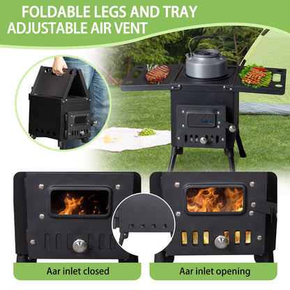 Ktaxon Camp Wood Stove Wood Burning Stoves Portable with Chimney Pipes Camping Stove for Outdoor (Black)