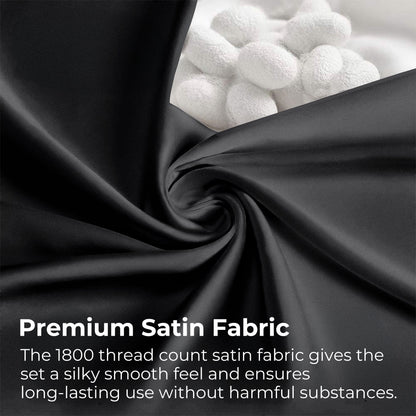 TURKIO Satin Sheets Queen Silk Sheets Black Bed Sheet Set,4 Pieces 1800 Microfiber 2 Pillowcase 20"x30"