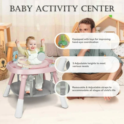 LINLUX 15 in 1 Baby High Chair, Toddler Booster Seat for Eat, Infant Dining Chair w/Stool, Pink