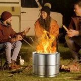 LHRIVER 19.49" Stainless Steel Fire Pit 2.0, Wood and Smokeless Burning, Portable Outdoor Firepit for Camping, Patio