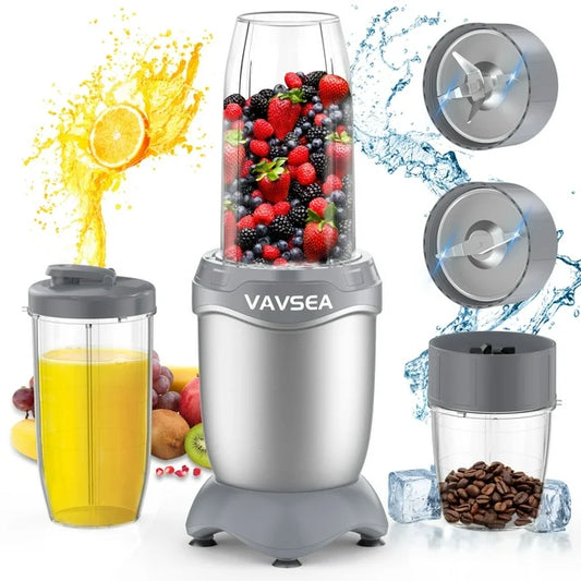 VAVSEA 3-in-1 Smoothies Blender, 11 Pcs Countertop Blender for Shakes and Smoothies, BPA Free ,Silver Gray
