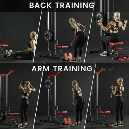 Mikolo LAT Pull Down Machine Set, Multifunction Cable Workout Equipment with Flip-up Footplate and Plates Storage Posts ? ? ? ? ?