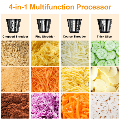 Electric Cheese Grater Shredder, Vegetable Chopper Slicer 250W Salad Maker for Home Kitchen Use with 4 Type Blades, One-Touch Easy Control